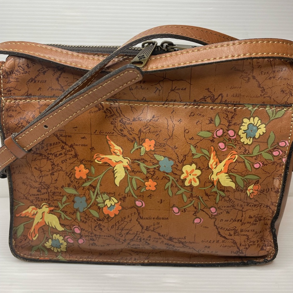 Patricia Nash Poppy Floral Bird Leather Map Crossbody - Picture 2 of 13